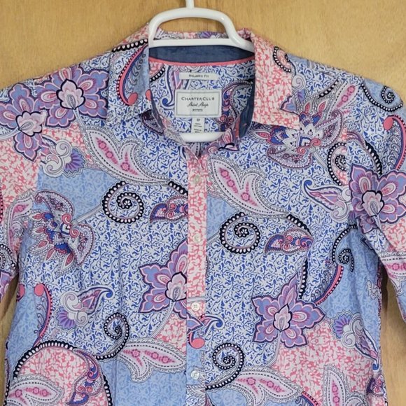 💚Charter Club Shirt Shop 8P Paisley Pastel Boho Roll Tab - Picture 3 of 6